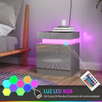HOMCOM Mesa de Cabeceira com Luz LED Painel de Alto Brilho 2 Gavetas e Controlo Remoto para Dormitório 45x35x52 cm Cinzento(m-4)