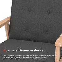 HOMCOM® eenpersoonsbank loungestoel gepolsterde stoel met armleuningen houten frame linnen grijs 64,5 x 70 x 70 cm(m-6)