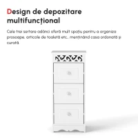 Homcom Comoda Baie Lemn Alb – Decor Floral Sculptat 30×30×68.5 cm(m-9)