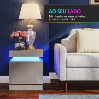HOMCOM Mesa de Cabeceira com Luz LED Painel de Alto Brilho 2 Gavetas e Controlo Remoto para Dormitório 45x35x52 cm Cinzento(m-5)