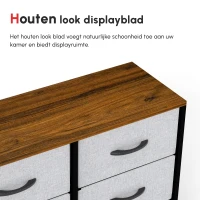 HOMCOM Ladekast Sideboard, 6 lades, stoffen lades, 80 cm x 30 cm x 62,5 cm, Bruin + Zwart + Grijs(m-4)