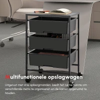 HOMCOM Bijzettafel op Wielen, 3 Manden voor Transport en Opslag, Keukenwagen, 40,8L x 33,5B x 60,5H cm, Zwart(m-4)