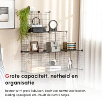 HOMCOM Steckregal, Kubusplank, Schoenenrek, 9 kubussen, modulair ontwerp, Staal, zwart, 35 x 35 x 35 cm per kubus(m-6)