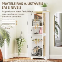 HOMCOM Armário de Cozinha com Prateleiras Ajustáveis Portas em Vime e Sistema Anti-Tombo 60x30x170 com Branco(m-5)
