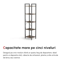 HOMCOM Bibliotecă stil industrial cu 5 rafturi din lemn și oțel, 40x30x154cm - Maro rustic(m-7)