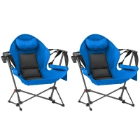 Outsunny Hammock Camping Chair Set of 2, Adjustable Back Swinging Camping Chair Portable Swinging Chair with Cup Holder, Headrest, Padded Seat and Carry Bag for Travel Fishing Hiking, Blue(m-10)