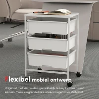 HOMCOM Bijzetwagen met Wielen, 3 Manden voor Transport en Opslag, Keukentrolley, 40,8L x 33,5B x 60,5H cm, Wit(m-4)