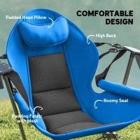Outsunny Hammock Camping Chair Set of 2, Adjustable Back Swinging Camping Chair Portable Swinging Chair with Cup Holder, Headrest, Padded Seat and Carry Bag for Travel Fishing Hiking, Blue(m-5)