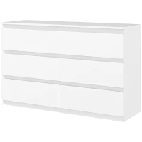 HOMCOM Cassettiera 6 Cassetti per Camera da Letto in Legno con Guide in Metallo, 120x39x75 cm, Bianco(m-11)