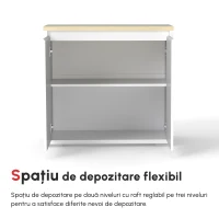 Homcom Bufet Alb – Dulap Usi Duble & Raft Reglabil pentru Depozitare(m-8)