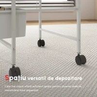 HOMCOM Cărucior Multifuncțional cu 3 Coșuri și Roți, Cărucior pentru Bucătărie și Birou din Oțel și Plastic, 40.8x33.5x60.5 cm, Alb(m-8)