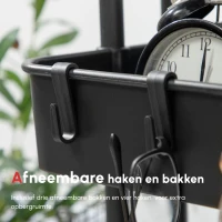HOMCOM Rolwagen met 3 Etagen, Opbergmanden, Haken, Bijzettafel voor Keuken of Woonkamer, Staal, Kunststof, Zwart(m-6)