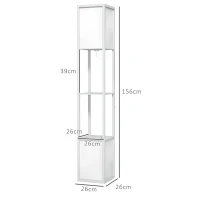HOMCOM Lampă de Podea Modernă cu 2 Abajururi și 2 Rafturi, Lampă de Podea cu Întrerupător de Picior, 26x26x156 cm, Alb(m-3)