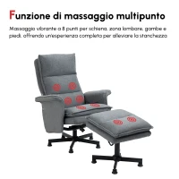 HOMCOM Poltrona Relax Massaggiante con Pouf e Telecomando, 8 Punti Massaggio e 5 Programmi, Grigio(m-4)