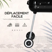 Outsunny Barbecue à charbon BBQ avec 2 roues, ustensiles, couvercle et étagère dim. 56L x 62l x 82H cm - métal émaillé noir(m-6)