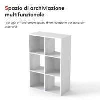 HOMCOM Libreria Bianca per Casa e Ufficio, Scaffale dal Design Moderno con 6 Scomparti in Legno, 91.5x29.5x61.5cm(m-4)