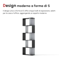 HOMCOM Mobile Libreria in Legno a 5 Ripiani con Divisorio, 60x24x184.5 cm, Bianco e Nero(m-4)