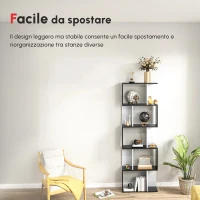 HOMCOM Mobile Libreria in Legno a 5 Ripiani con Divisorio, 60x24x184.5 cm, Bianco e Nero(m-6)