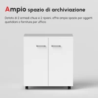 HOMCOM Mobile TV Moderno Multiuso in Legno con 4 Ruote e Freni, 2 Ante con 2 Ripiani, 60x35x65 cm, Bianco(m-4)