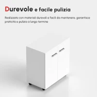 HOMCOM Mobile TV Moderno Multiuso in Legno con 4 Ruote e Freni, 2 Ante con 2 Ripiani, 60x35x65 cm, Bianco(m-6)