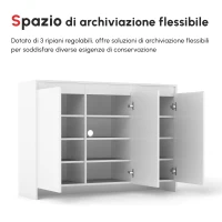 HOMCOM Credenza Moderna a 12 Ripiani Interni in Truciolato per Cucina, Soggiorno e Ingresso, 120x35x85 cm, Bianco(m-4)