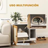 PawHut Mueble Arenero para Gatos con Puerta de Sisal Mesa Auxiliar Estante y Alfombrilla Antiarena 77x50x63 cm Blanco(m-4)