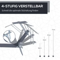 Outsunny Sonnenliege klappbar Gartenliege mit Sonnenschutz Wellnessliege mit 4-Fach verstellbare Rückenlehne Strandliege bis 120kg belastbar für Garten, Balkon und Pool geeignet, 6 Farben(Grau )(m-4)
