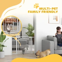 PawHut Barrera de Seguridad para Perros con Ancho Ajustable 76-104 cm con 2 Extensiones para Escalera Puerta Blanco(m-8)