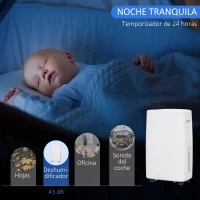 HOMCOM Deshumidificador Eléctrico 12L/Días Silencioso con 4 Modos 2 Velocidades 29x18x49 cm Blanco(m-6)
