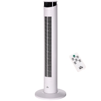 HOMCOM Ventilateur colonne avec télécommande minuterie 12 heures 3 vitesses écran LED oscillant 70 ° Ø 31,5 x 93 cm blanc