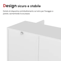 HOMCOM Credenza Moderna a 12 Ripiani Interni in Truciolato per Cucina, Soggiorno e Ingresso, 120x35x85 cm, Bianco(m-6)
