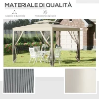 Outsunny Gazebo da Giardino 3x3m con Zanzariera, Doppio Tetto e Telaio in Metallo, Beige(m-5)