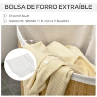 HOMCOM Cesto para Ropa Sucia de Bambú Capacidad de 55L Cesta para la Colada en Forma de Abanico 38x38x57 cm Natural(m-6)
