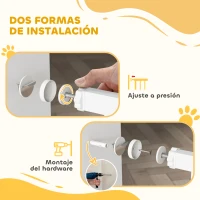 PawHut Puerta para Perros con Ancho Ajustable 76-104 cm 2 Extensiones Doble Bloqueo y Puerta Pequeña Blanco(m-6)