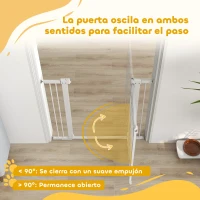 PawHut Puerta para Perros con Ancho Ajustable 76-104 cm 2 Extensiones Doble Bloqueo y Puerta Pequeña Blanco(m-7)