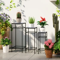 Outsunny Set van 3 Plantenstandaards, 3 Maten Rekken voor het Presenteren van Bloemen en Overige Objecten, Blauw+Wit(m-2)