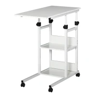 HOMCOM Table d'appoint Bout de canapé Table roulante Table de Lit pour Ordinateur Portable Hauteur réglable - 2 étagères intégrées - cadre métal Blanc(m-10)