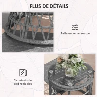 Outsunny Ensemble salon de jardin 3 pièces avec 2 fauteuils papasan pivotant et 1 tables basse ronde polyester résine tressée(m-8)