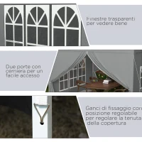 Outsunny Gazebo da Esterno 3x3 m Pieghevole con 4 Pannelli Laterali, in Acciaio e Tessuto Oxford Grigio Chiaro(m-8)