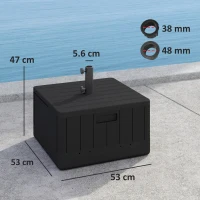 Outsunny Garden Parasol Base Outdoor Umbrella Stand with Wheels Handles, Garden Umbrella Base, Filled Up to 80kg with Stand or 50kg with Water for 38, 48 mm Poles, Black(m-3)