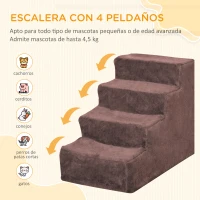 PawHut Escalera para Mascotas de 4 Peldaños con Funda Extraíble y Lavable para Cama Sofá 60x35x44 cm Marrón(m-4)