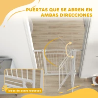 PawHut Puerta para Perros con Ancho Ajustable 76-104 cm Barrera de Seguridad para Perros con 2 Extensiones Blanco(m-7)