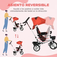 HOMCOM Triciclo para Bebés Plegable Triciclo Evolutivo 2 en 1 para Niños con Toldo Plegable Cestas y Cinturón de Seguridad Rojo(m-6)