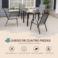 Outsunny Set de 4 Sillas de Exterior Apilables con Asiento de Textilene para Jardín Terraza 54x75,5x95 cm Gris Oscuro(m-4)