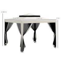 Outsunny Gazebo da Giardino 3x3 m con Zanzariera, Doppio Tetto e 8 Fori, in Acciaio e Poliestere Bianco Crema(m-3)