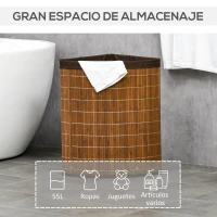 HOMCOM Cesto para Ropa Sucia de Bambú Capacidad de 55L Cesta para la Colada en Forma de Abanico 38x38x57 cm Marrón(m-4)