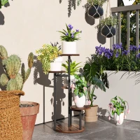 Outsunny Soporte para Plantas de Madera y Acero de 5 Niveles con 5 Estantes Redondos Soporte para Macetas 43x43x70 cm Carbonizado(m-8)