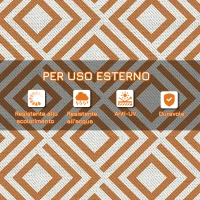 Outsunny Tappeto Esterno per Balcone e Terrazza Reversibile con Fantasia Geometrica, 182x274 cm, Marrone e Bianco(m-6)