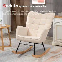 HOMCOM Poltrona a Dondolo Imbottita in Legno e Acciaio per Soggiorno e Camera da Letto, 71x98x101 cm, Beige(m-4)