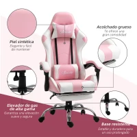 Vinsetto Silla Gamer Reclinable con Reposapiés Sillón Gaming con Reposacabezas Cojín Lumbar y Altura Ajustable 64x67x127 cm Rosa(m-7)